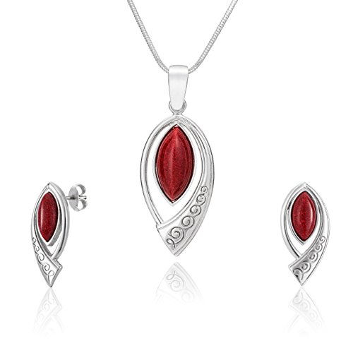 Damen Silber Schmuckset Silber 925 Goldfluss-Anhänger rot längen-verstellbar Schmucketui Frauen Geschenk von LillyMarie