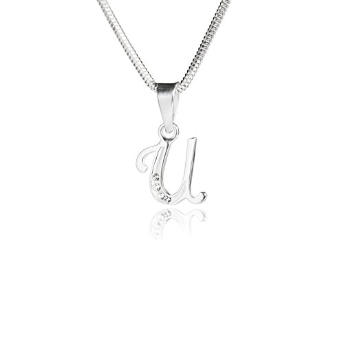 LILLY MARIE Silber Halskette Mit Buchstaben Anhänger Und Kristallen 925 von LILLY MARIE