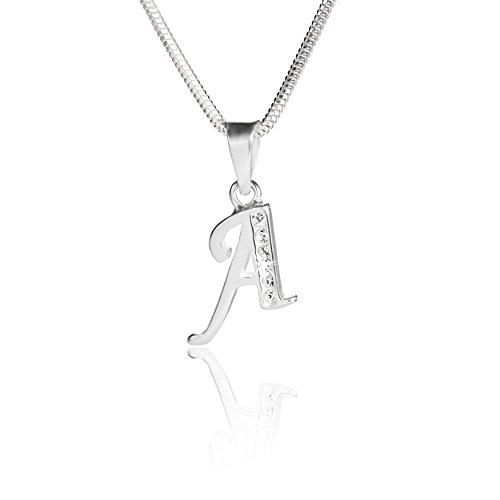 LILLY MARIE Damen Kette Silber 925 Buchstabenkette Anfangs-Buchstabe A klar längen-verstellbar Schmucketui Geschenk frau oder Freundin von LILLY MARIE