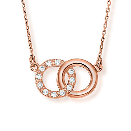 Damen dezente Silberkette echt Silber 925 Swarovski Elements Doppelkreis-Anhänger rosegold längen-verstellbar Schmuck-Beutel Schöne Geschenke für Frauen von LILLY MARIE