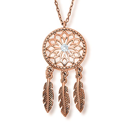 Damen schlichte Halskette Sterling-Silber 925 Swarovski Elements Dreamcatcher Traumfänger-Anhänger rosegold längen-verstellbar Schmuck-Beutel Kleine Geschenke von LILLY MARIE