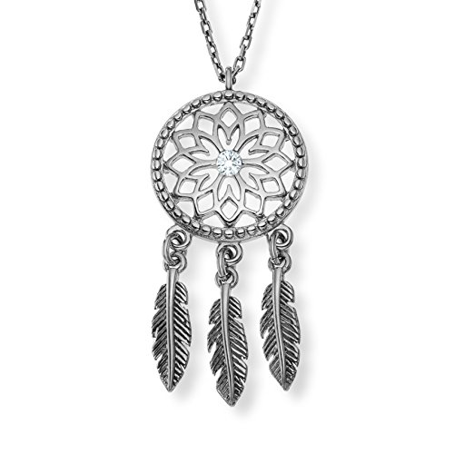 Damen schlichte Halskette Sterling-Silber 925 Swarovski Elements Dreamcatcher Traumfänger-Anhänger längen-verstellbar Geschenkverpackung Geschenk Beste Freundin von LILLY MARIE