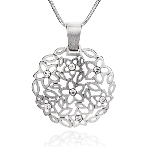 Damen massive Silberkette Sterling-Silber 925 Anhänger Blumen-Muster Swarovski Elements längen-verstellbar Schmucketui Geschenk für Frauen von LILLY MARIE