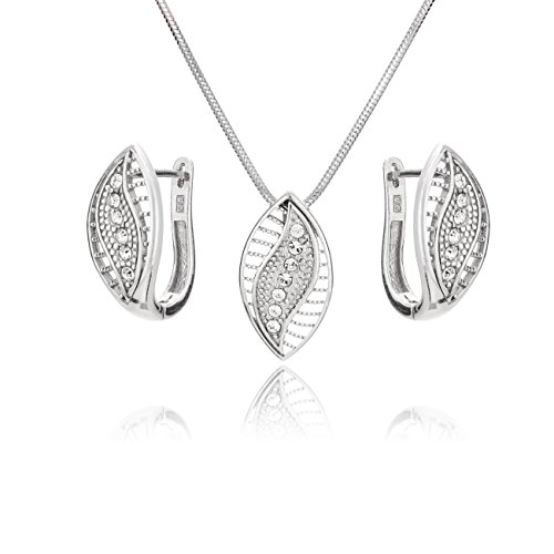 LillyMarie Damen Schmuckset echt Silber 925 Anhänger oval Swarovski Elements längen-verstellbar Geschenkverpackung Frauen Geschenk von LillyMarie