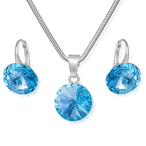 LillyMarie Damen Schmuck Set Sterling-Silber 925 Swarovski Elements Anhänger hell-blau längen-verstellbar Schmucketui Geschenk Freundin von LillyMarie