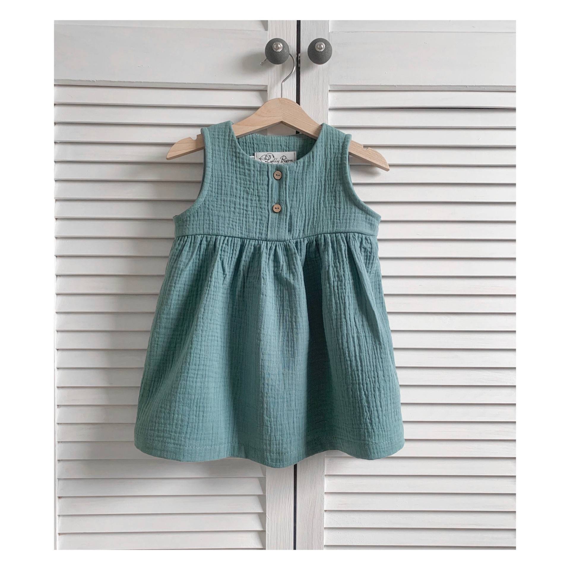 Mädchen Musselin Kleid Baumwolle Ozeanblau von LillyRoseStories