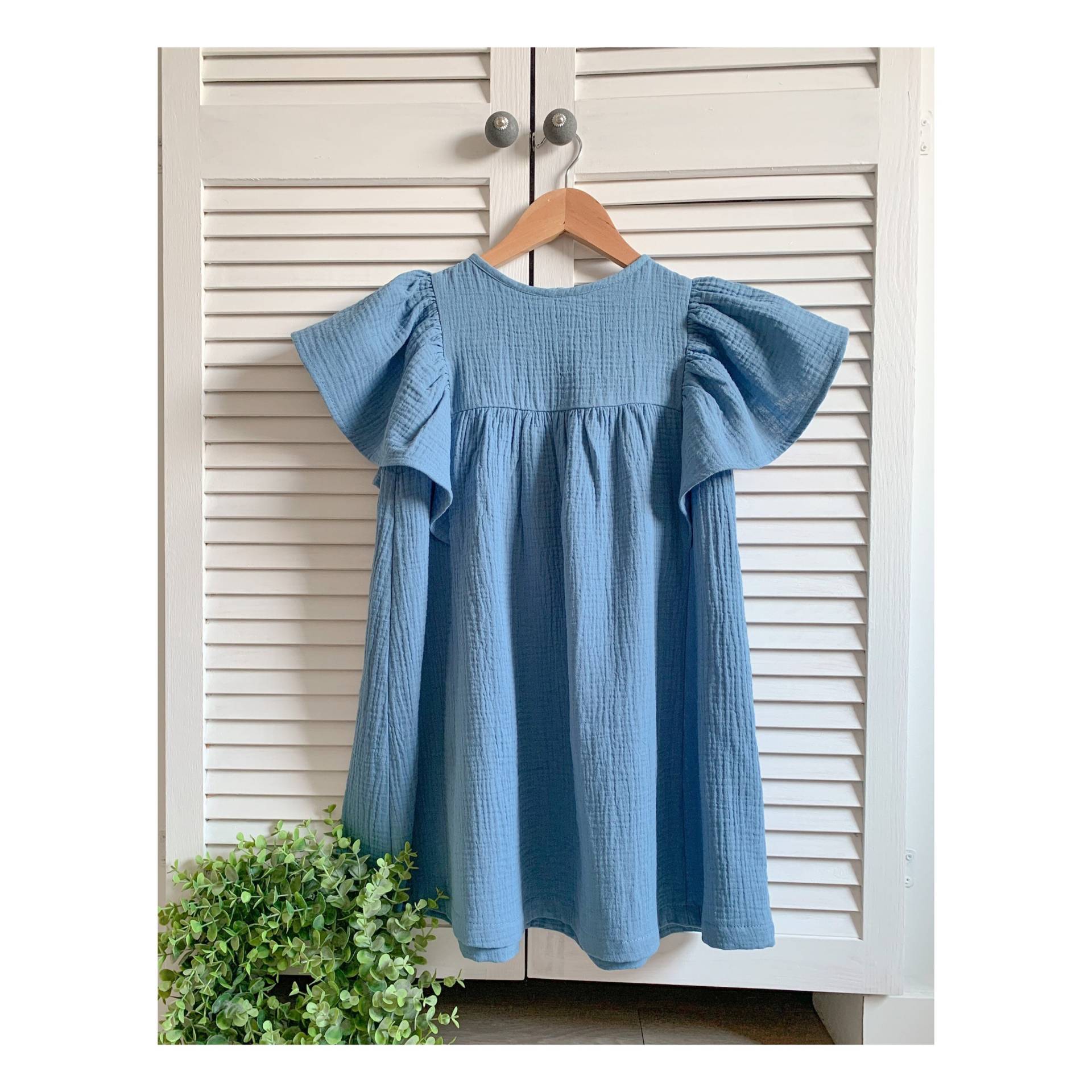 Mädchen Musselin Kleid Schmetterling Ärmel Baumwolle Denim von LillyRoseStories