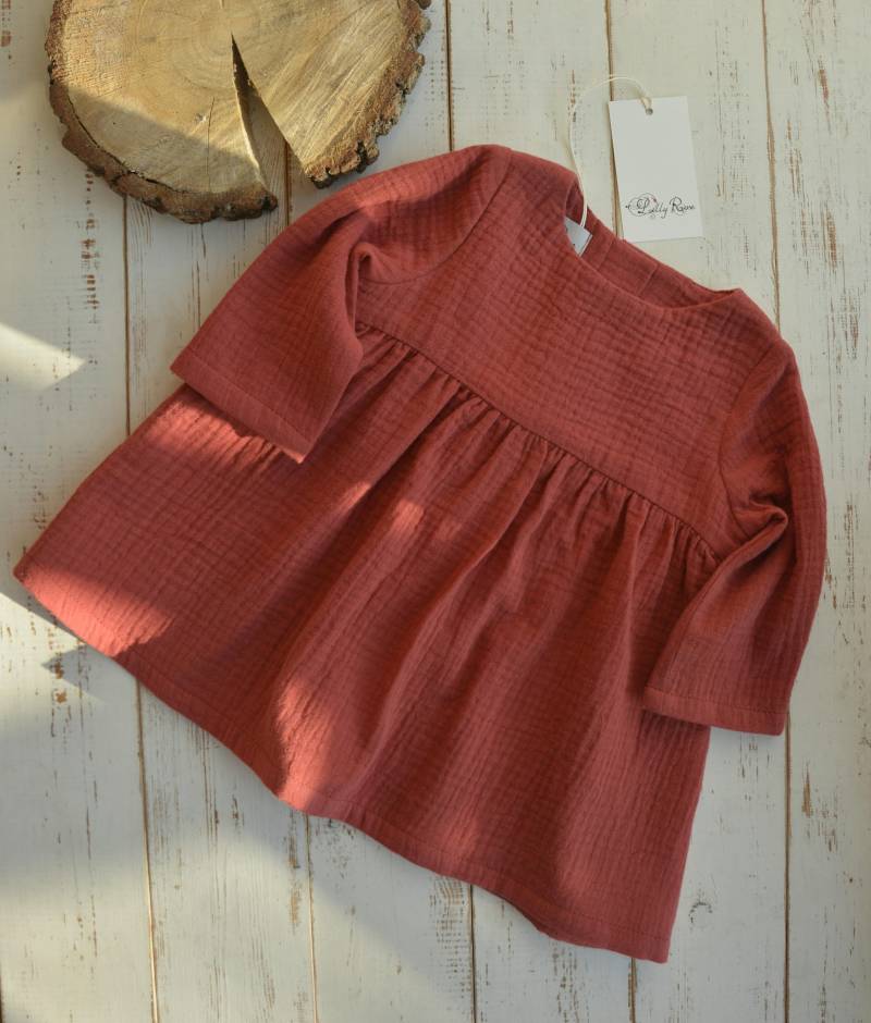 Mädchen Musselin Langarm Kleid Baumwolle Paprika von LillyRoseStories