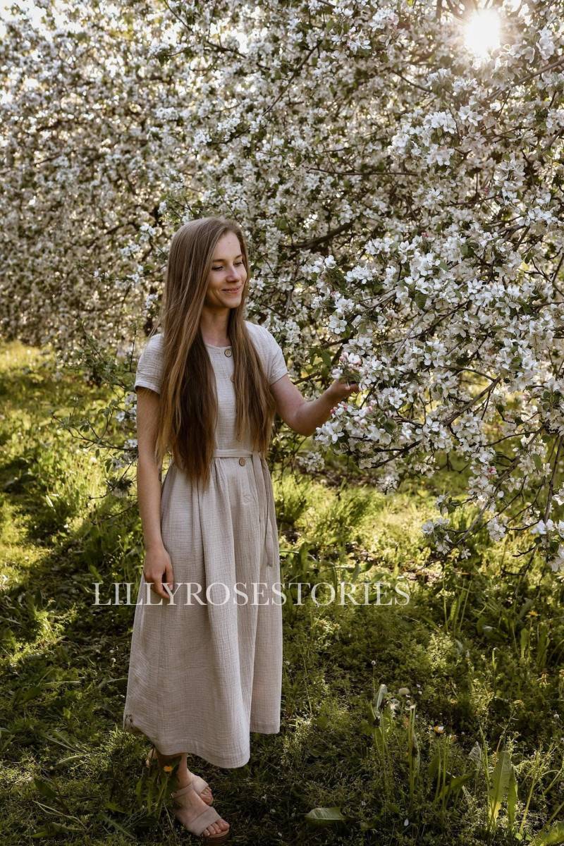 Musselin Kleid, Frauenkleid, Doppel Gaze, Kurzarm, Sommer von LillyRoseStories