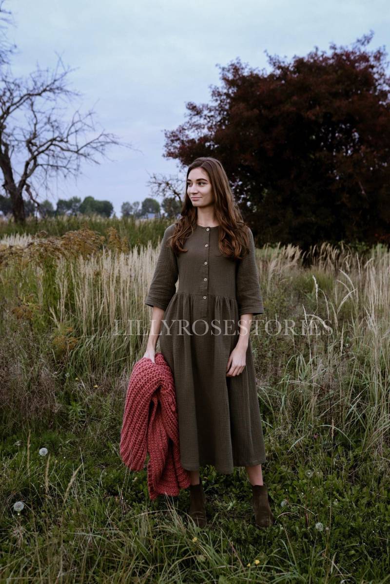 Musselin Kleid Für Frauen, Winter Moos Farbe von LillyRoseStories