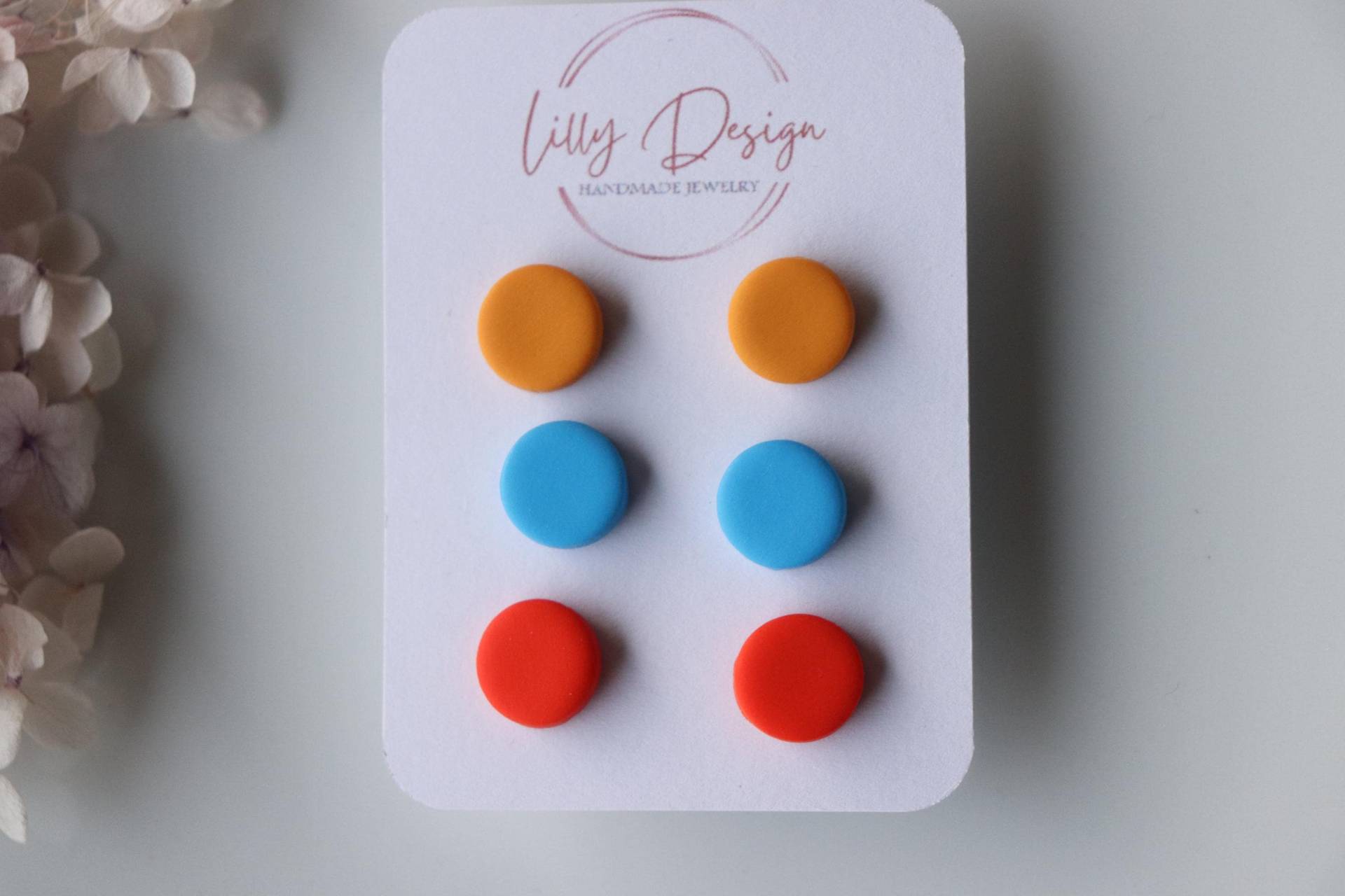 13mm, Drei Paar Ohrstecker, Gelb, Blau Und Orange, Polymer Clay Ohrstecker von LillydesignDE