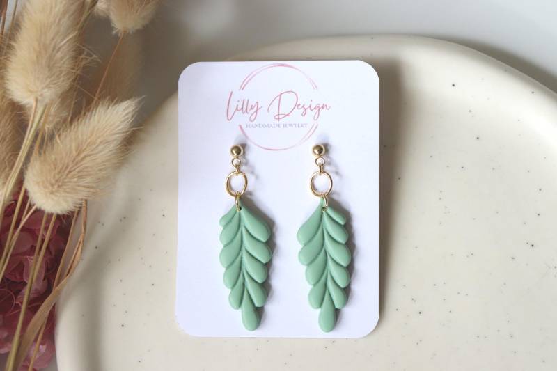 Blatt Hängeohrringe, Edelstahl, Polymer Clay Ohrringe, Handgemachte Ohrringe von LillydesignDE