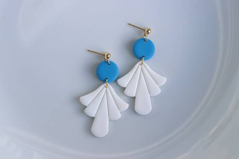 Blau Und Weiß Polymer Clay Ohrringe von LillydesignDE