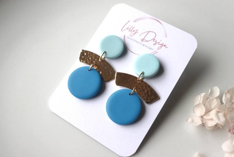 Blau & Hellblau Ohrringe, Polymer Clay 18K Vergoldetes Messing von LillydesignDE