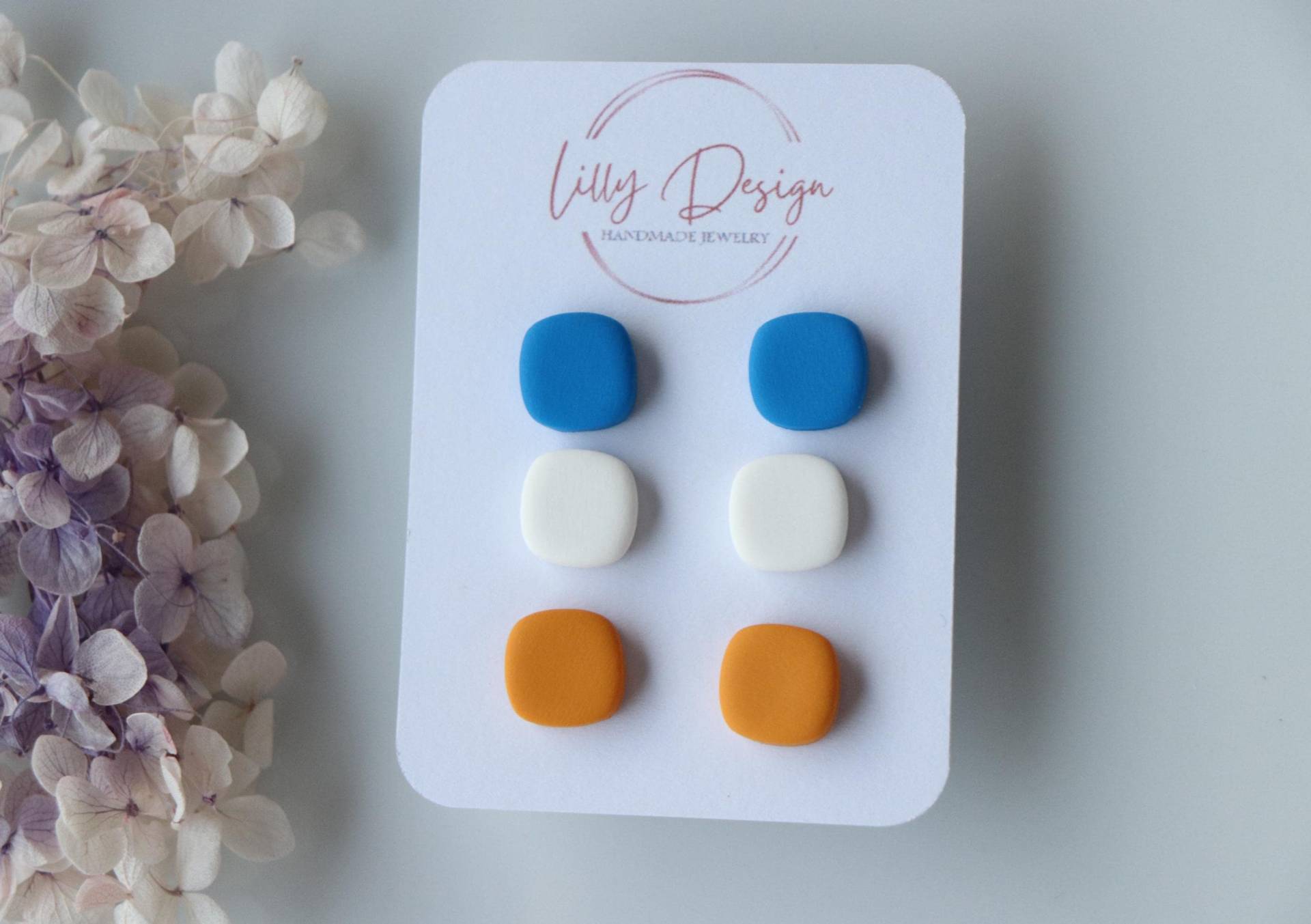 Drei Paar Ohrstecker, Blau, Weiß Und Gelb, Polymer Clay Ohrstecker Drei Paar Ohrstecker, Blau, Weiß Und Gelb, Polymer Clay Ohrstecker von LillydesignDE