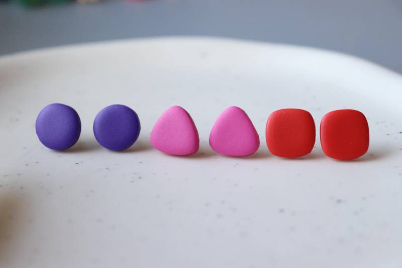 Drei Paar Ohrstecker, Violett, Pink Und Orange, Polymer Clay Ohrstecker von LillydesignDE