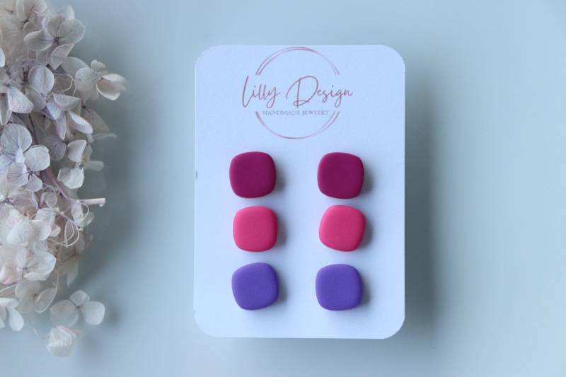 Drei Paar Polymer Clay Ohrstecker, 13mm Handgemachter Geschenke Ideen Für Sie von LillydesignDE