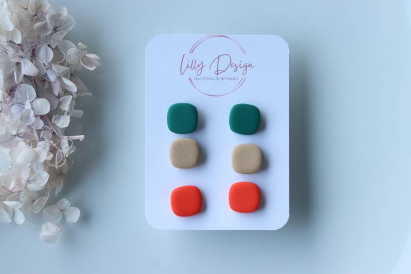 Drei Paar Polymer Clay Ohrstecker, Ohrstecker Pack, 13mm Ohrstecker von LillydesignDE