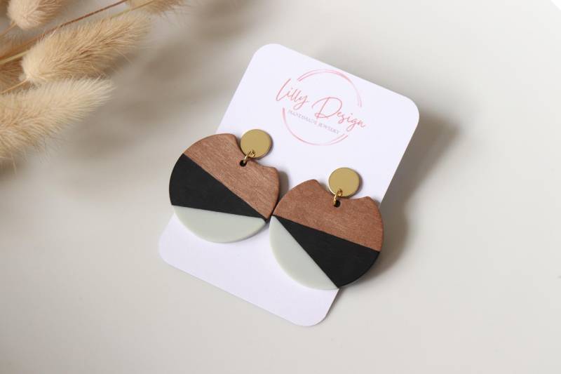 Dreifarbige Große Ohrringe, Holz Und Harz, 18K Vergoldetes Messing von LillydesignDE