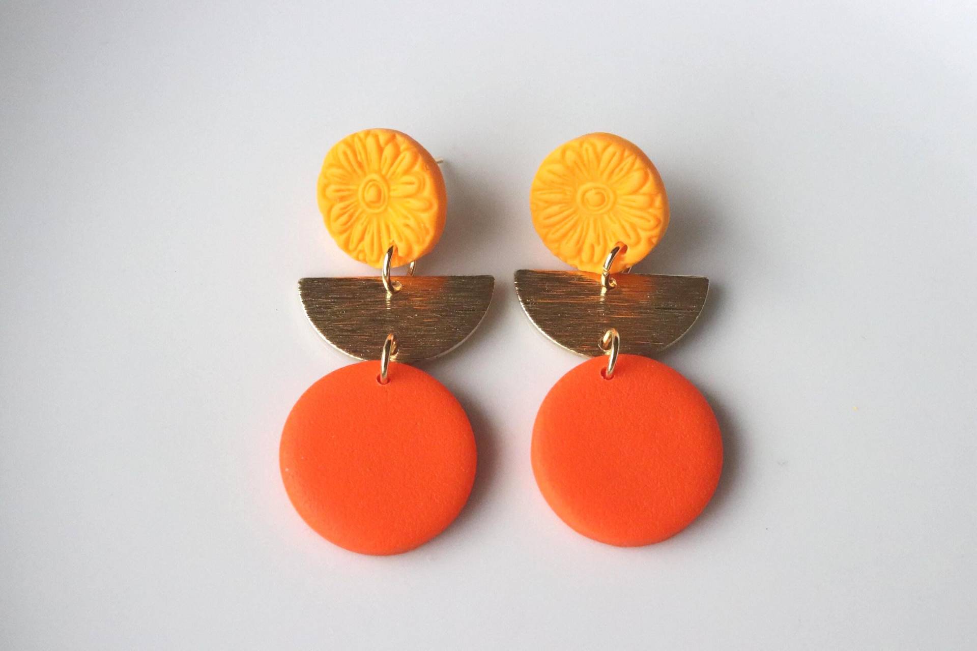 Gelb Orange Ohrringe, Messing, Polymer Clay, Handgemacht Gelb Orange Ohrringe, Messing, Polymer Clay, Handgemacht von LillydesignDE