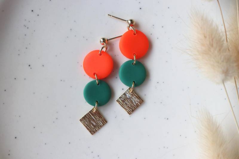 Grün Und Orange Polymer Clay Mit Messing Ohrringe von LillydesignDE