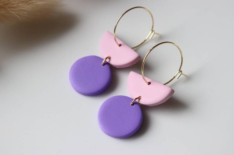 Hellpink-Lila Polymer Clay Ohrringe, Creole, Handgemachte Creolen Ohrringe von LillydesignDE