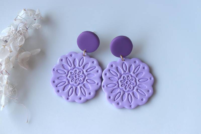 Large Mandala Ohrringe, Lila Polymer Clay Handgemacht, Geschenke Ideen Für Sie von LillydesignDE