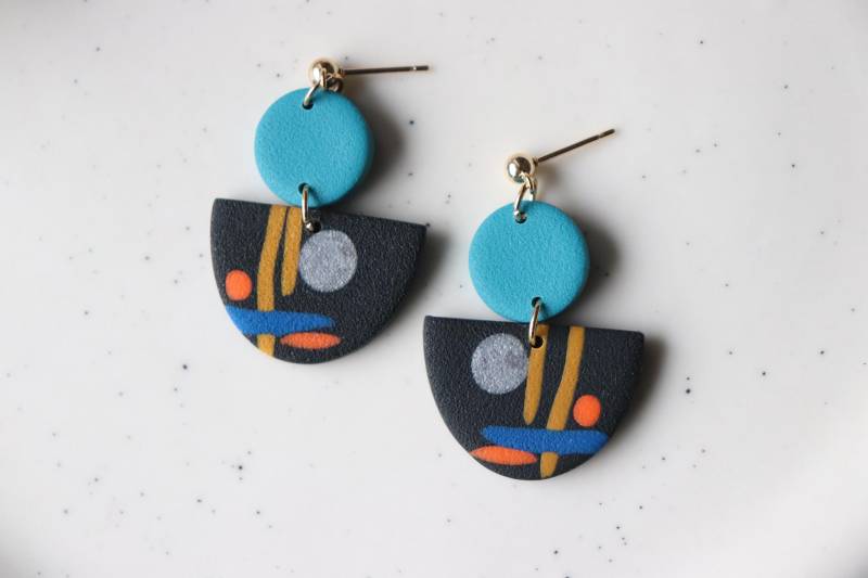 Mehrfarbige Ohrringe, Polymer Clay, Edelstahl, Handgemacht von LillydesignDE