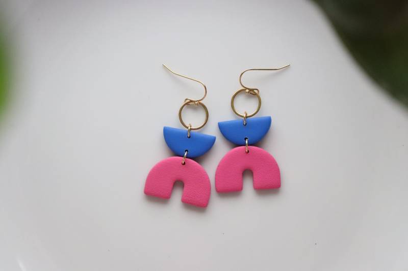 Pink Und Blau Polymer Clay Ohrringe von LillydesignDE