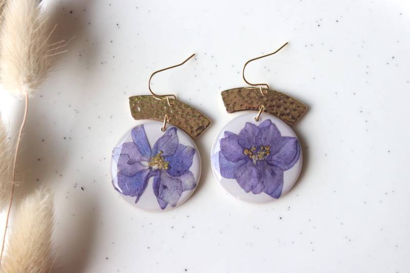 Polymer Clay Mit Echte Gepresste Blumen Ohrringe, Handgemachte Statement Ohrringe von LillydesignDE