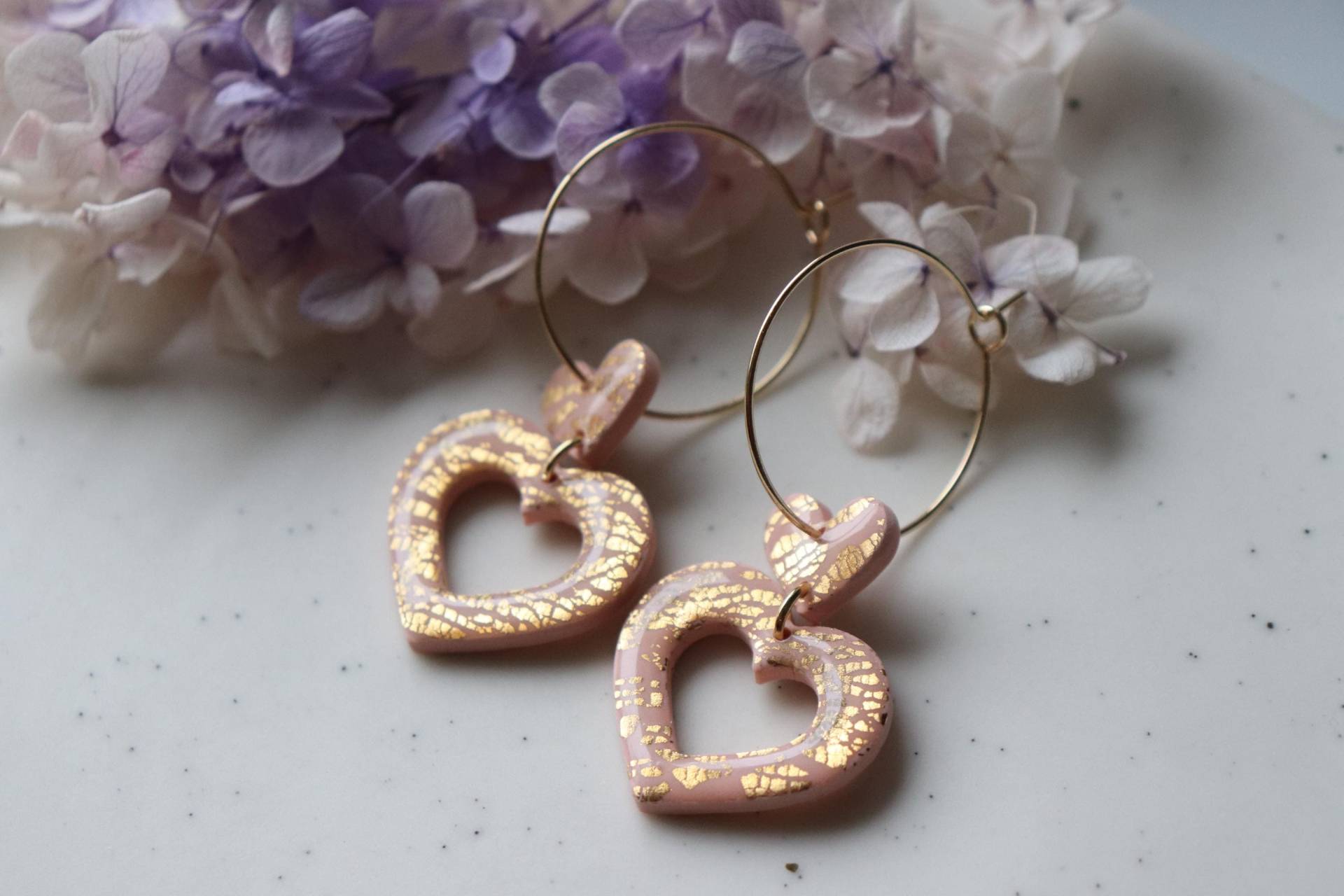 Polymer Clay Mit Goldfolie Ohrringe, Handgemacht, Creole von LillydesignDE