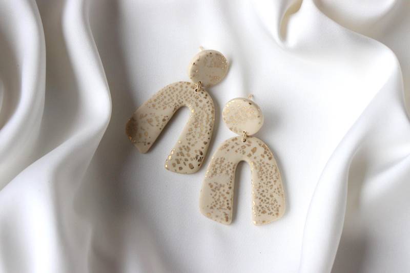 Polymer Clay Ohrringe, Bogen, Goldfolie, Handgemacht von LillydesignDE