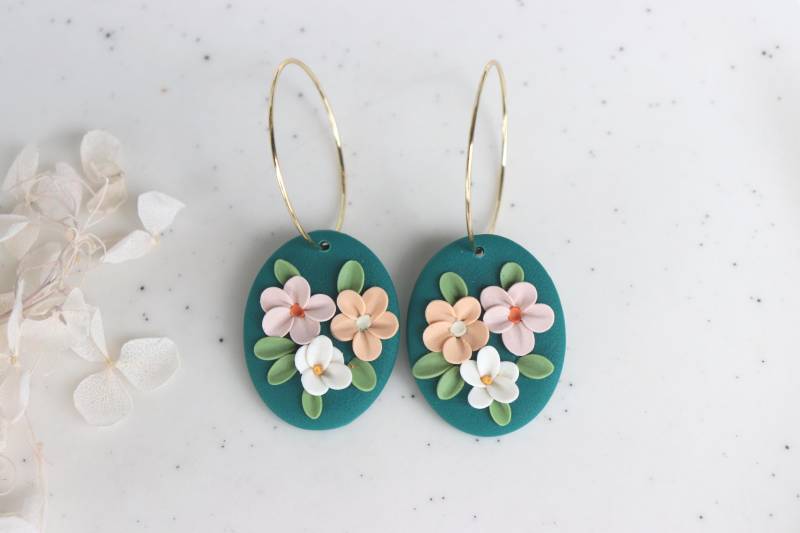 Polymer Clay Ohrringe, Creolen, Blumen Handgemacht von LillydesignDE