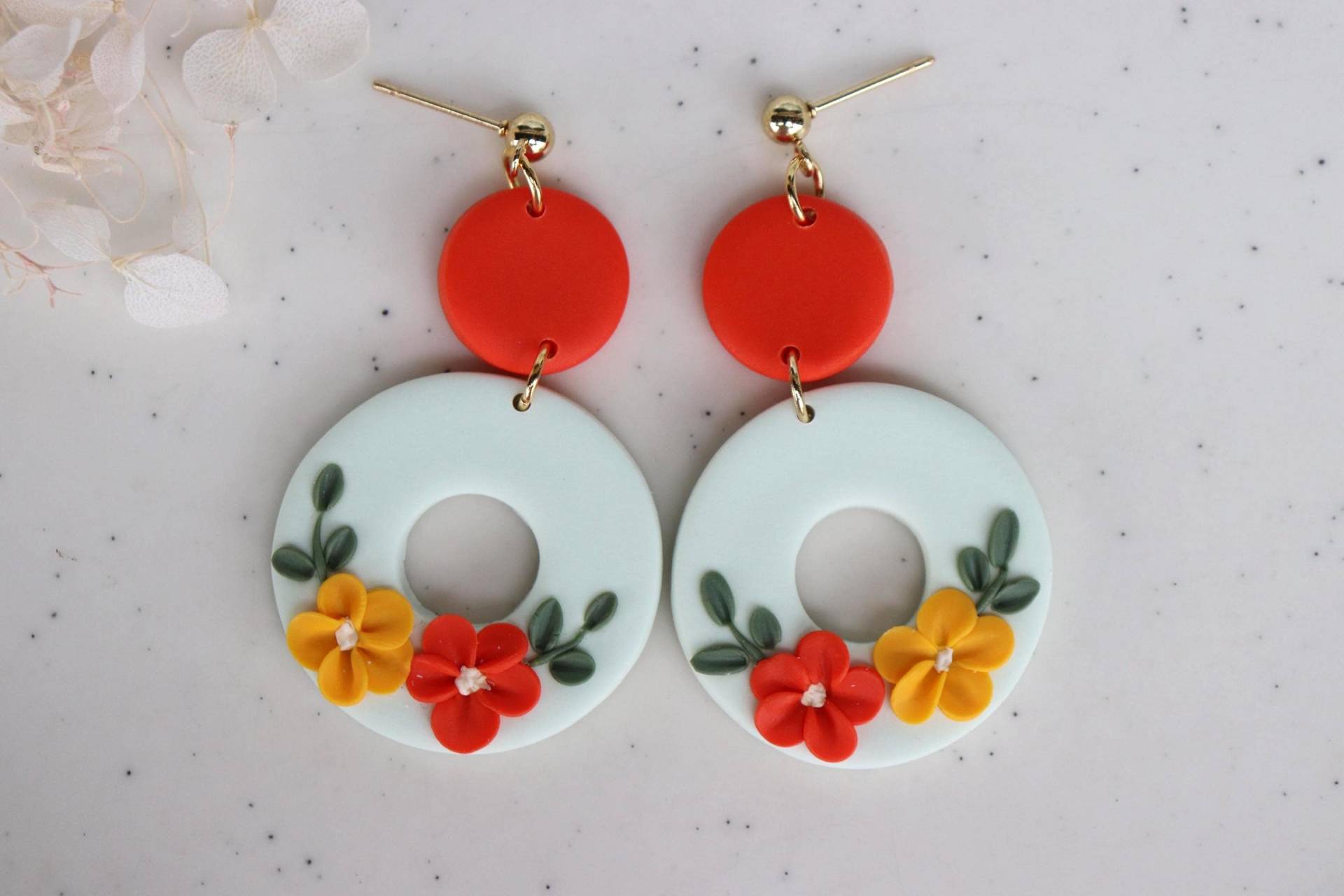 Polymer Clay Ohrringe, Handgemachte Hängeohrringe, Geschenke Ideen Für Sie, Blumen von LillydesignDE