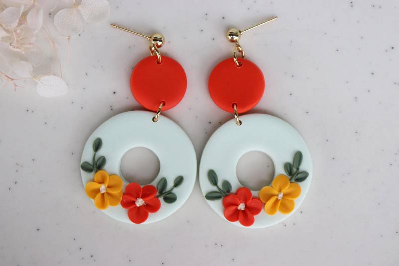Polymer Clay Ohrringe, Handgemachte Hängeohrringe, Geschenke Ideen Für Sie, Blumen von LillydesignDE