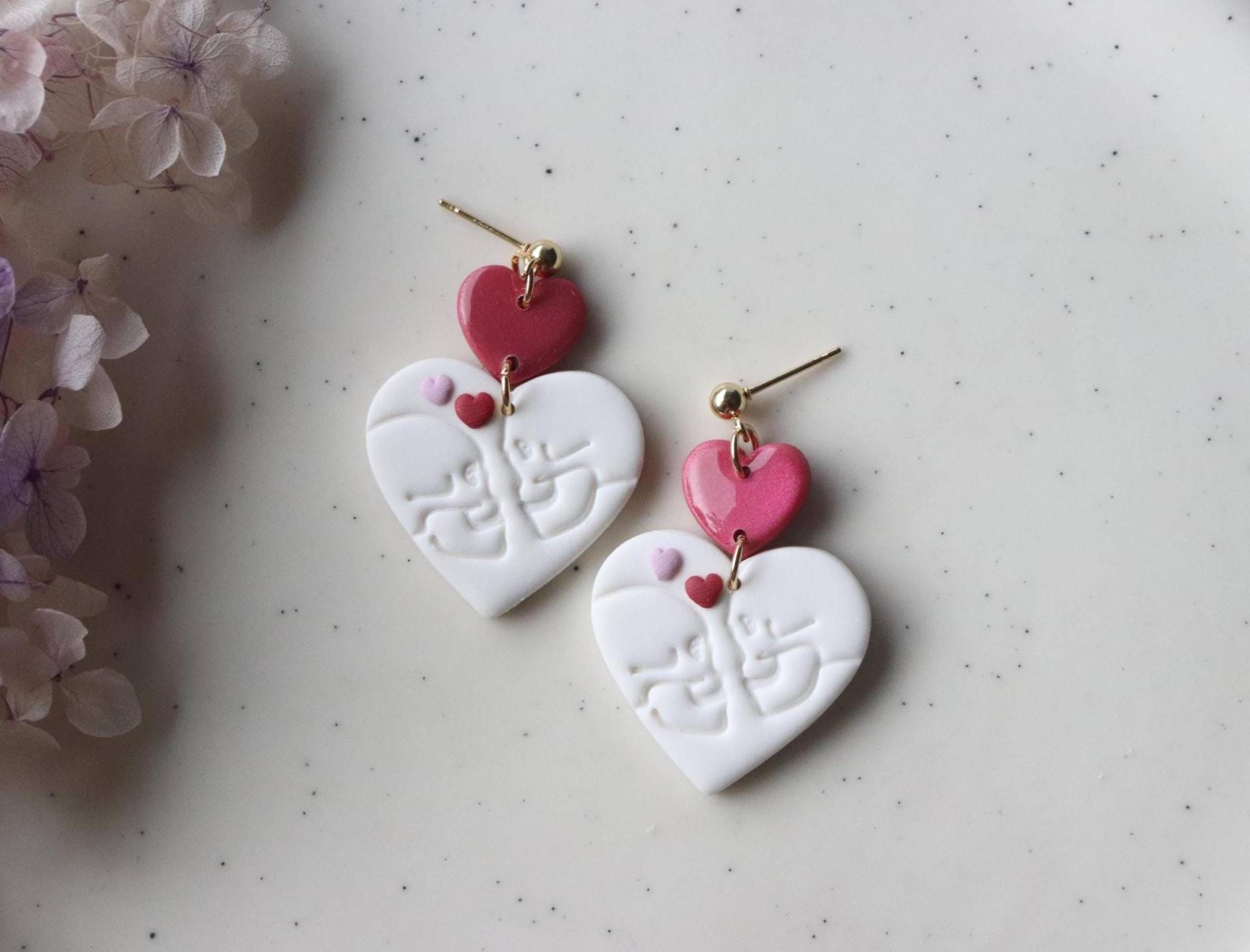 Polymer Clay Ohrringe, Herz Mit Frau Und Mann Schädel, Handgemacht Polymer Clay Ohrringe, Herz Mit Frau Und Mann Schädel, Handgemacht von LillydesignDE