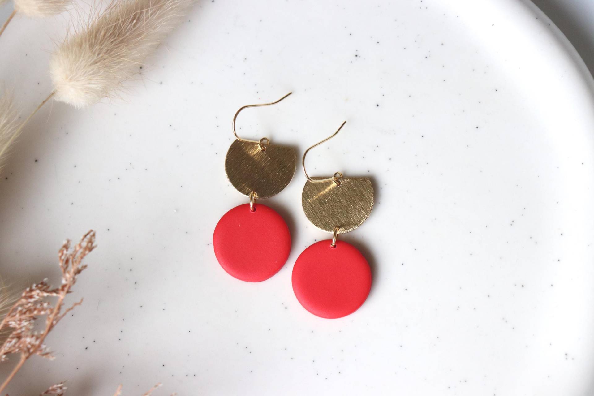 Rote Ohrringe, Polymer Clay, Messing Ohrringe von LillydesignDE