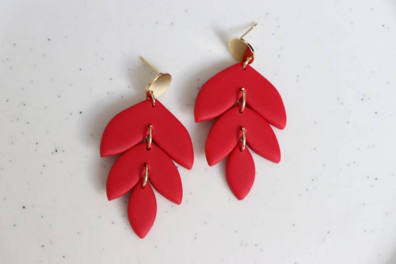 Rote Ohrringe, Statement Polymer Clay Handarbeit, Geschenke Für Sie von LillydesignDE