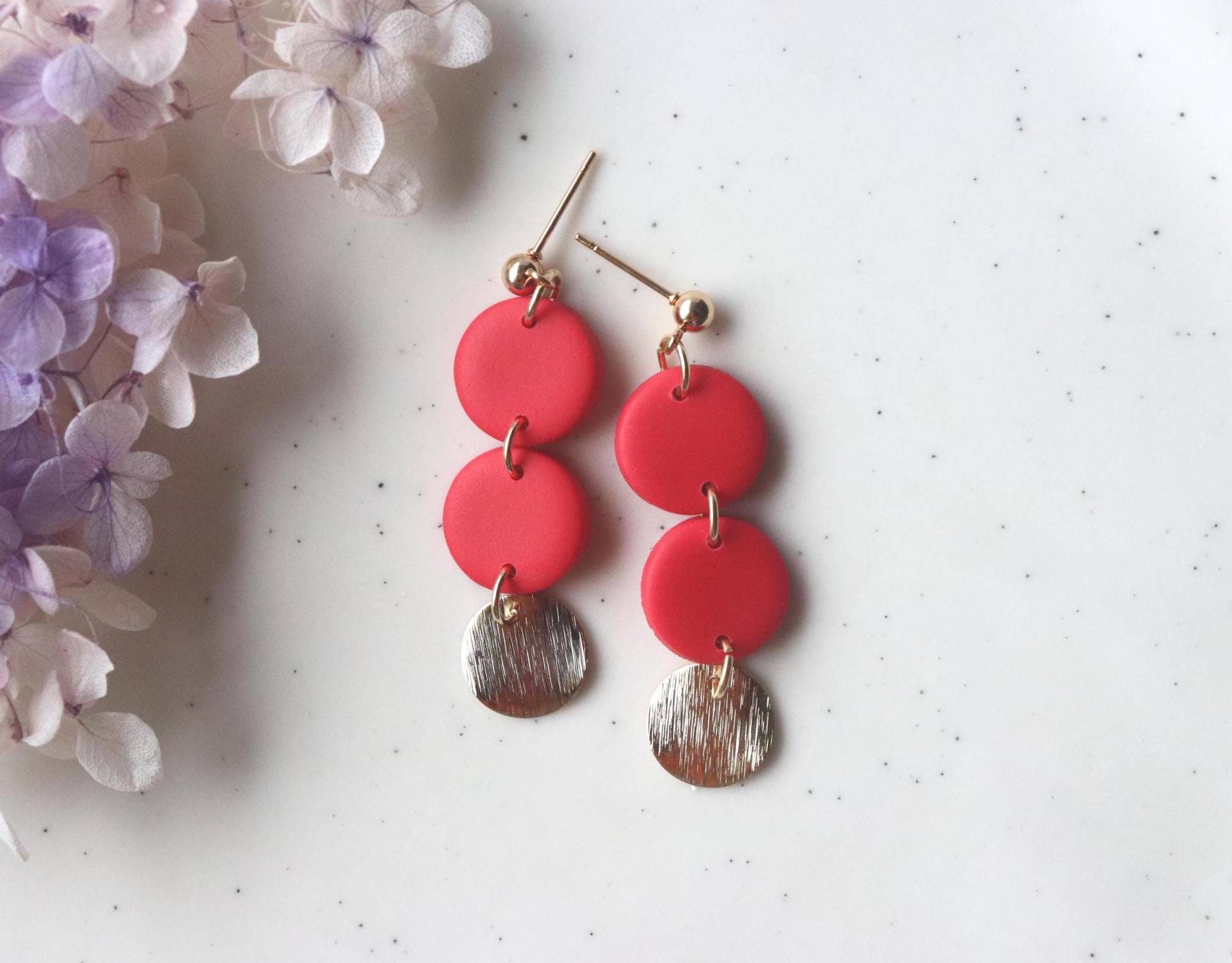 Rote Polymer Clay Ohrringe Mit Messing, Handgemachte Ohrringe von LillydesignDE