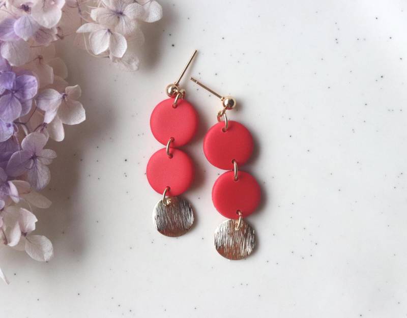 Rote Polymer Clay Ohrringe Mit Messing, Handgemachte Ohrringe von LillydesignDE