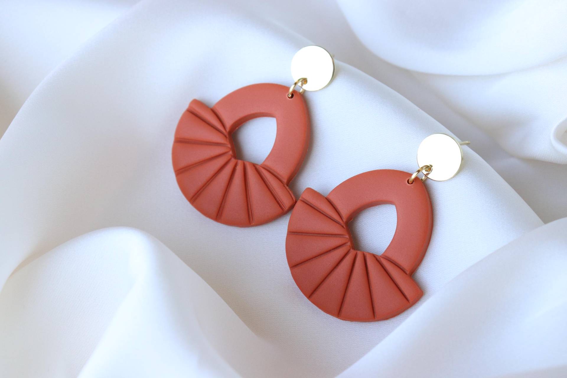 Terracotta Große Ohrringe, Statement Hängeohrringe, Handgemachte Polymer Clay Nickel Frei, Handgefertigt von LillydesignDE