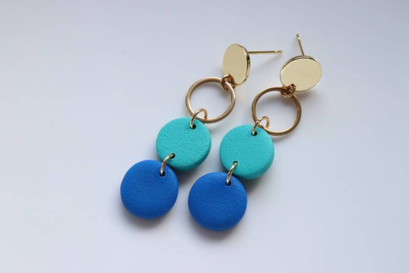 Türkis Und Blau Ohrringe, Polymer Clay 18K Vergoldetes Messing von LillydesignDE