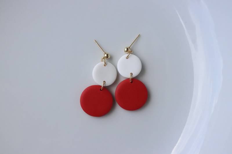 Weiß-Rot Minimal Ohrringe, Handgemachte Polymer Clay von LillydesignDE