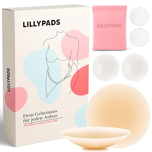 Lillypads® Premium Nippelpads – DAS ORIGINAL – Selbstklebende Nipple Cover für Frauen – Wiederverwendbare Nipple Pads – 8cm – Klebe BH – Für Tiefen Rückenausschnitt – Nude von Lillypads