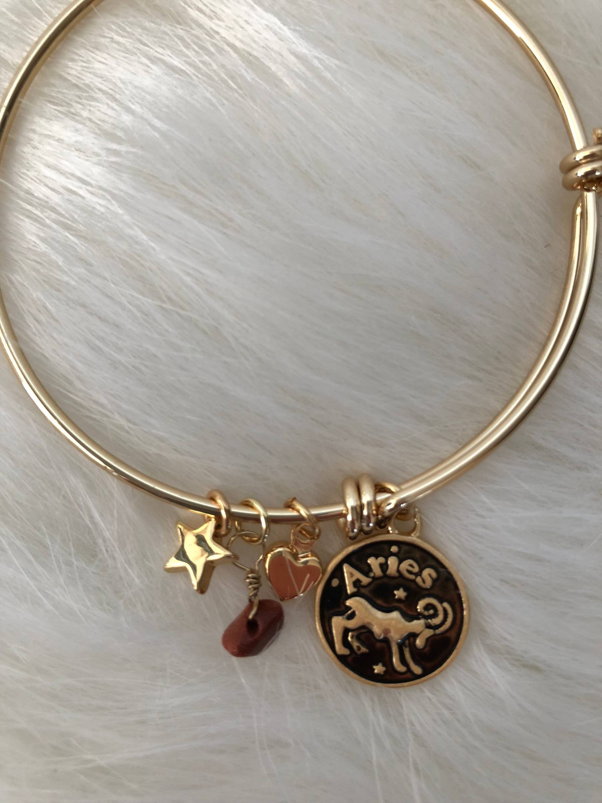 Widder Handgemachtes Feines Messing Sternzeichen Bettelarmband & Edelstein Mit 20Kt Gold Überzug von LillysHiddenTreasure