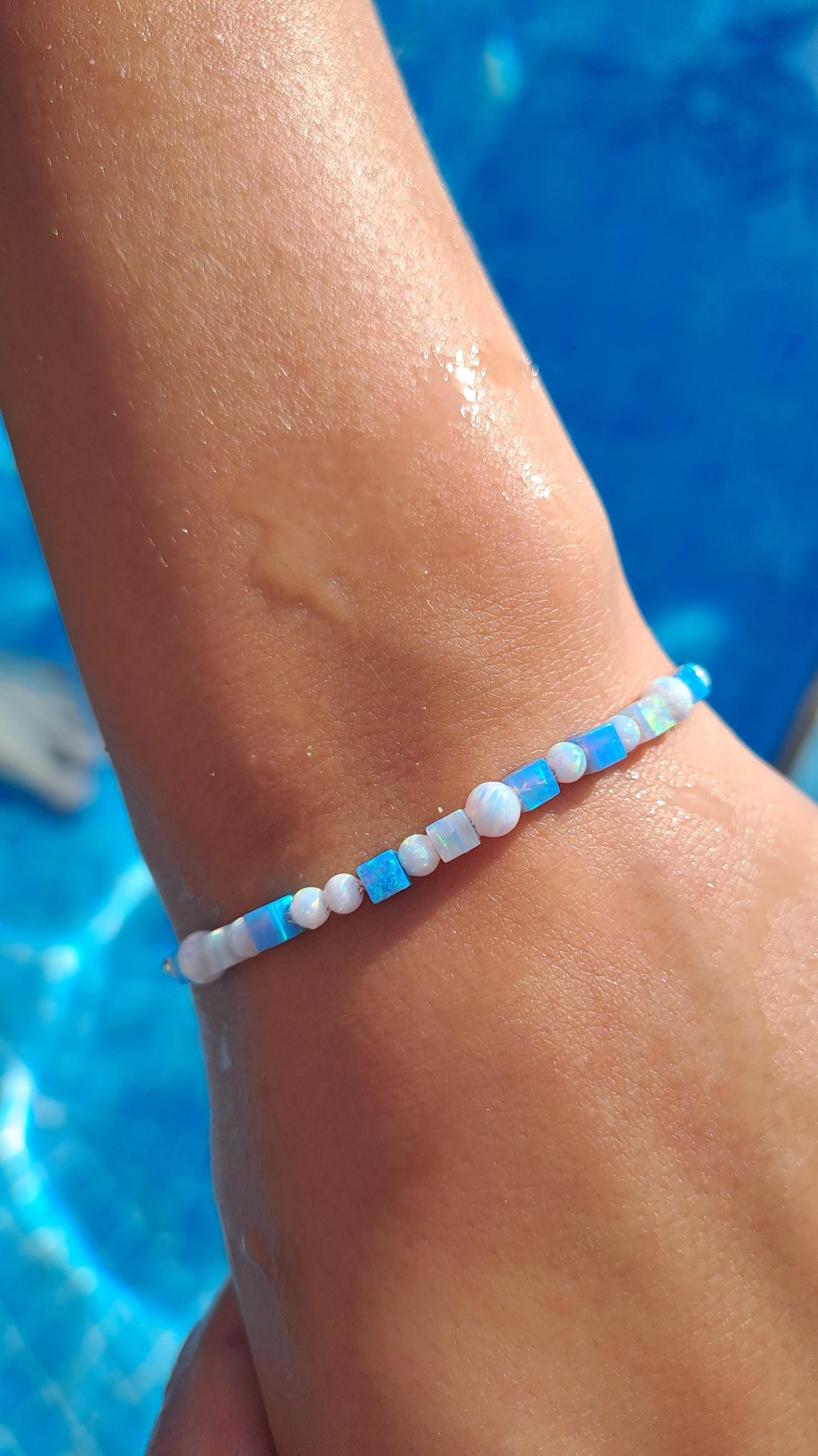 Opal Armband Blau Weiß Silber 925 Hochzeit Verlobung Geschenk Beste Freundin Braclete Present Filigran Edel Modern Sommer Sand Meer Urlaub von Lillysopalbracelet