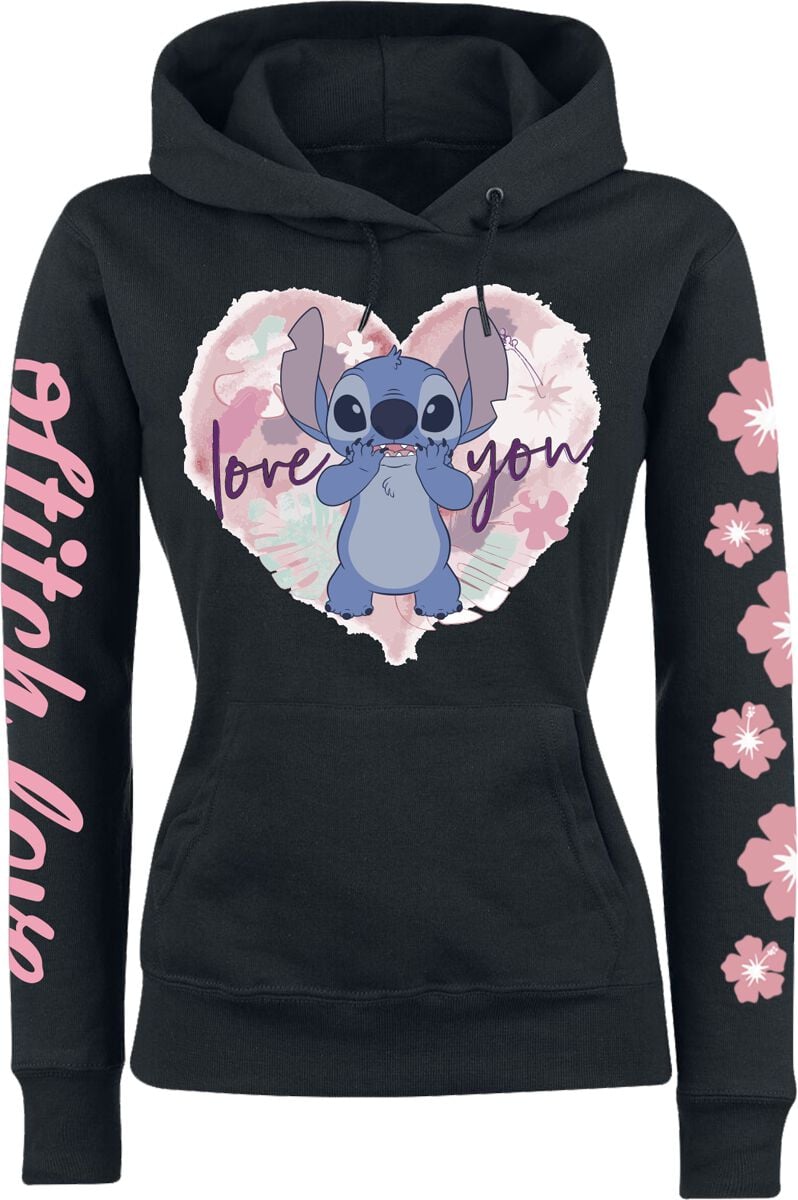 Lilo & Stitch - Disney Kapuzenpullover - Love You - S bis XXL - für Damen - Größe S - schwarz  - Lizenzierter Fanartikel von Lilo & Stitch