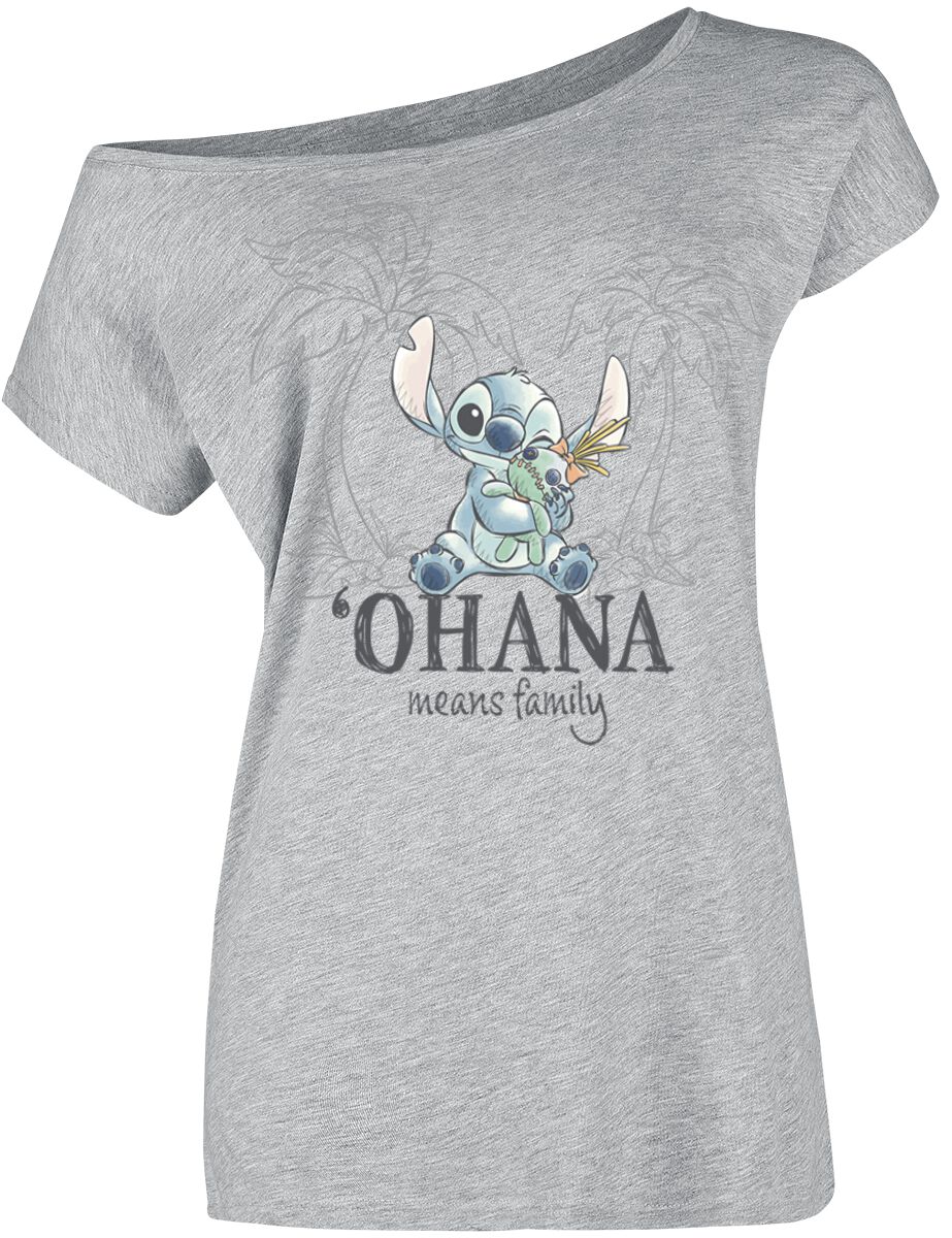 Lilo & Stitch - Disney T-Shirt - Ohana Tropical - S bis XL - für Damen - Größe L - grau  - Lizenzierter Fanartikel von Lilo & Stitch