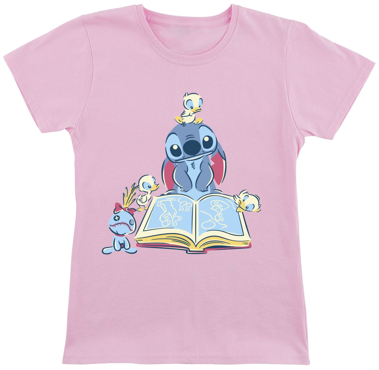 Lilo & Stitch - Disney T-Shirt für Kinder - Kids - Reading A Book - für Mädchen - rosa  - Lizenzierter Fanartikel von Lilo & Stitch