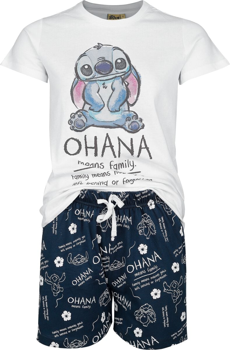 Lilo & Stitch Ohana Means Family Schlafanzug weiß blau in S von Lilo & Stitch